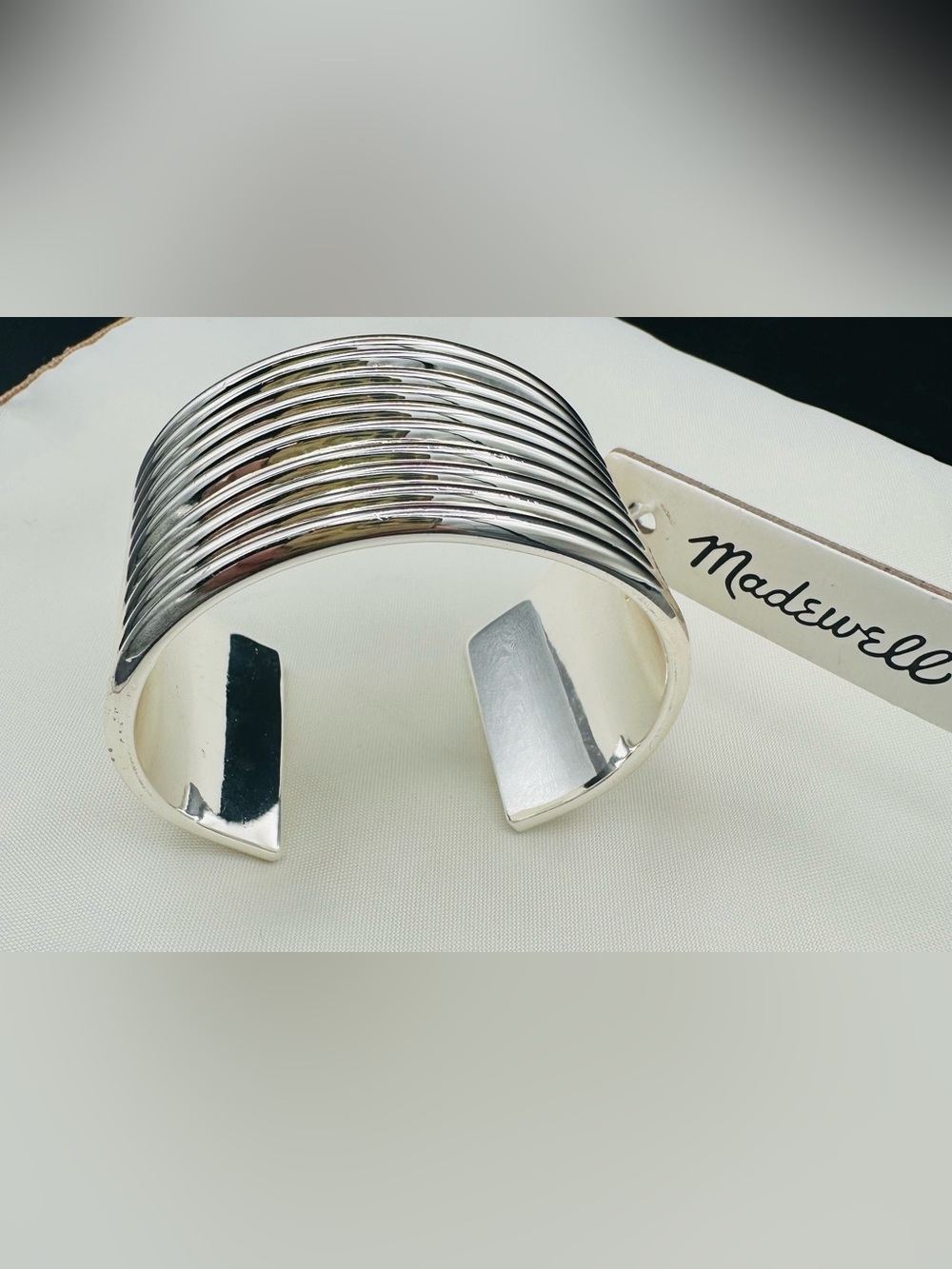 NWT Madewell Ribbed Silver Cuff Bracelet Open Chunky Wide Multi Strand